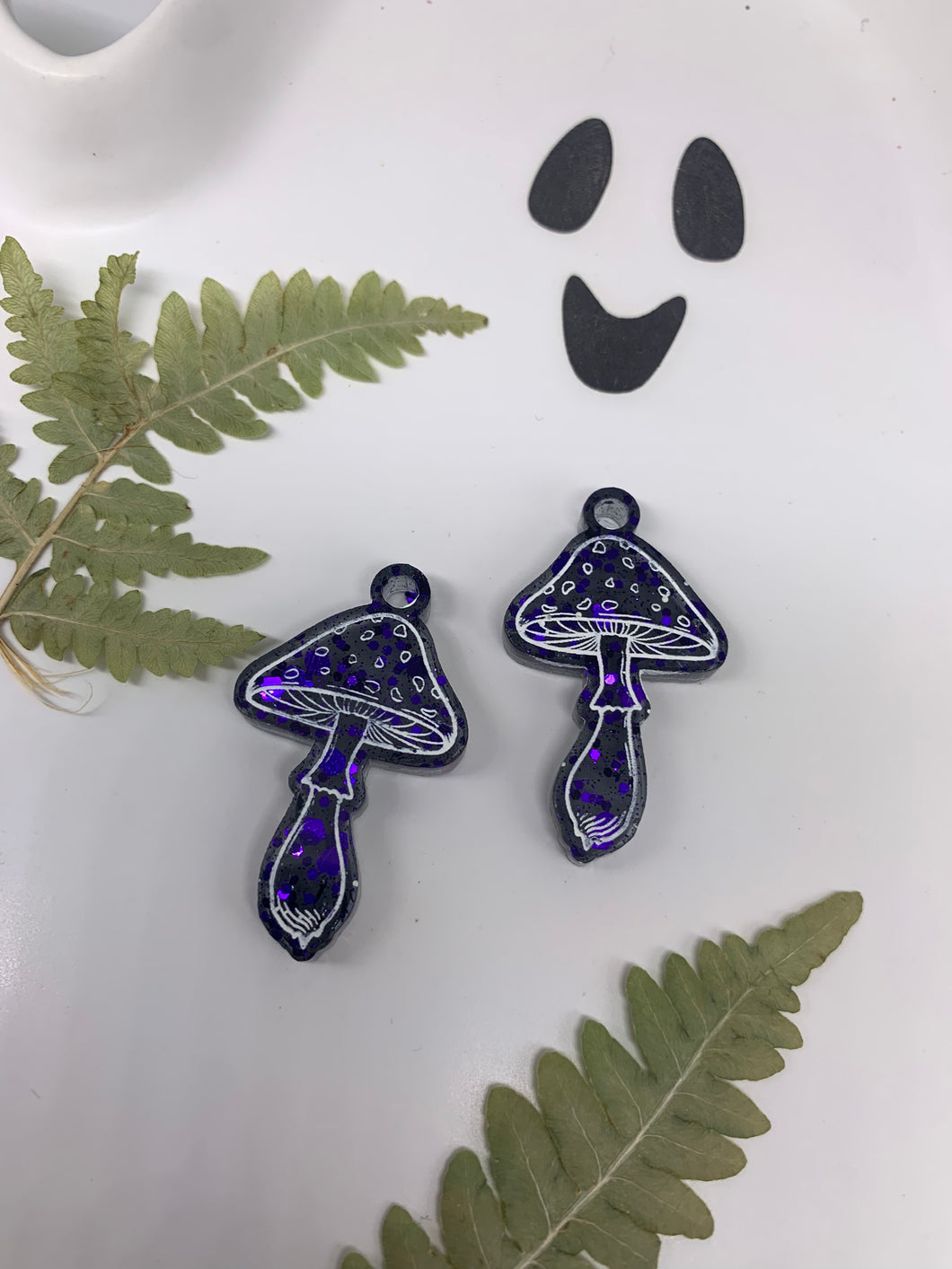 Purple and black mushroom earrings