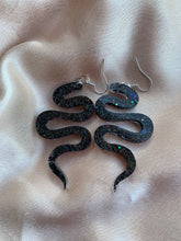 Load image into Gallery viewer, Black holo snake earrings
