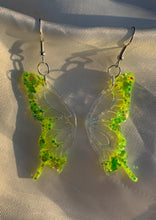 Load image into Gallery viewer, Neon yellow butterfly wing earrings
