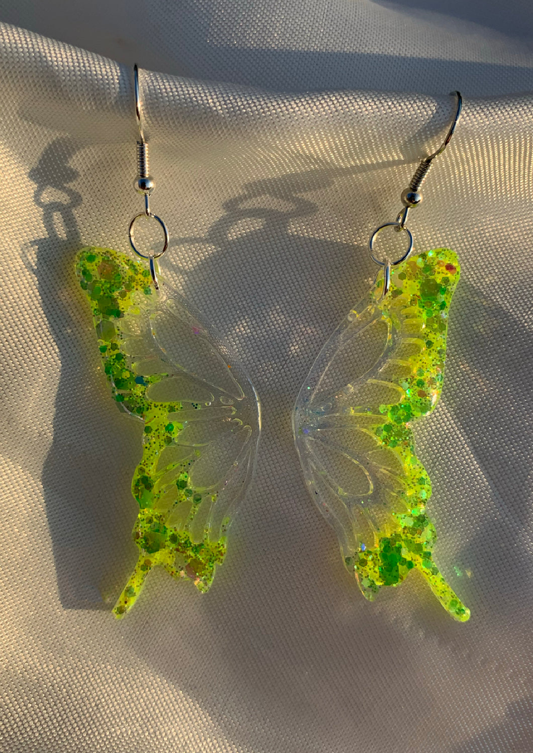 Neon yellow butterfly wing earrings