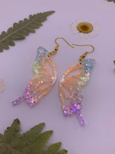Load image into Gallery viewer, Blue,green,purple, orange glow in the dark butterfly wing earrings
