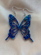 Load image into Gallery viewer, Bright blue glow butterfly wing earrings
