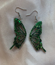 Load image into Gallery viewer, Emerald green butterfly wing earrings
