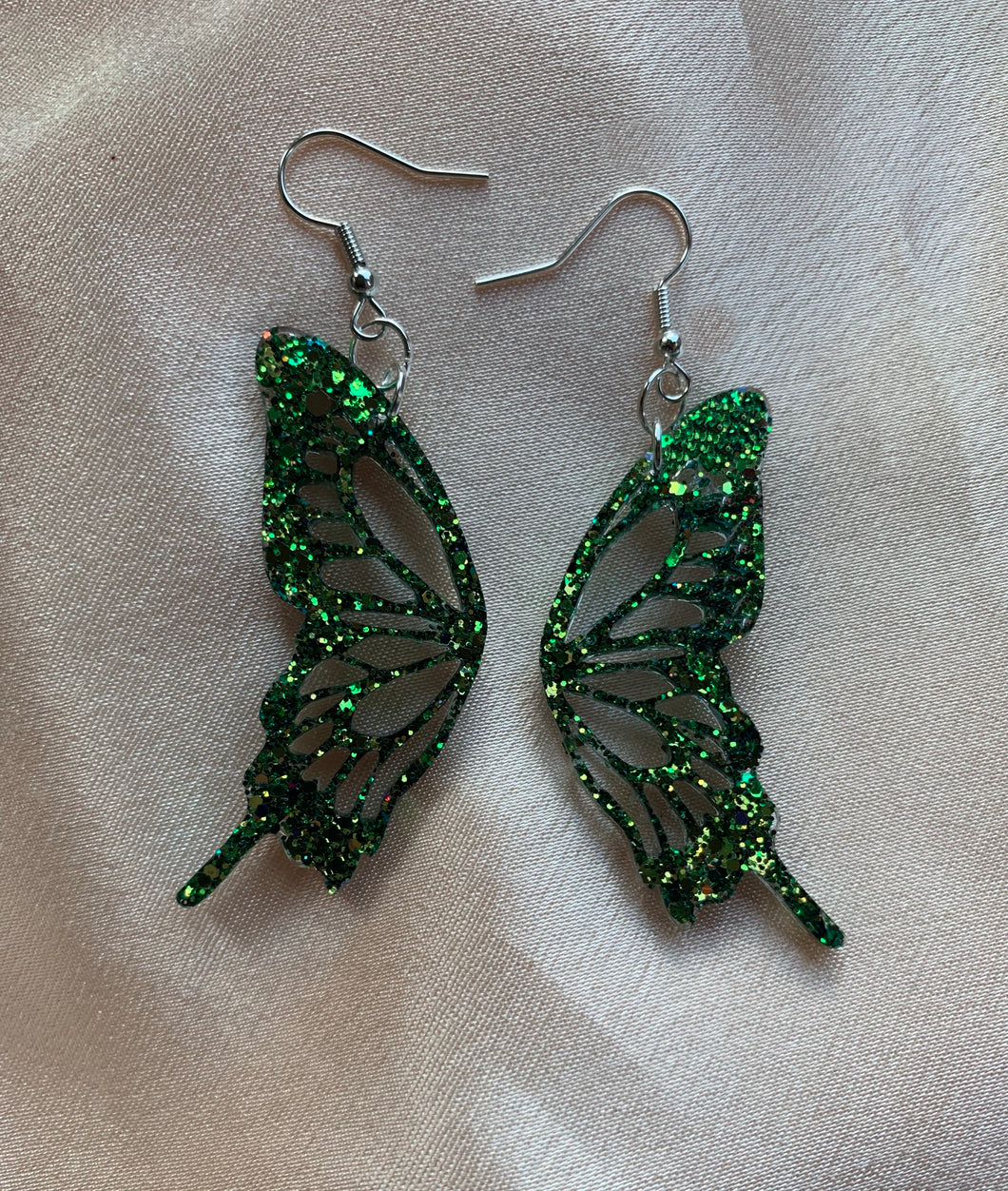 Emerald green butterfly wing earrings