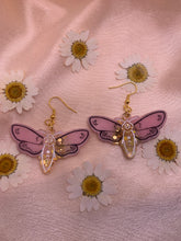 Load image into Gallery viewer, Pink and gold death moth earrings
