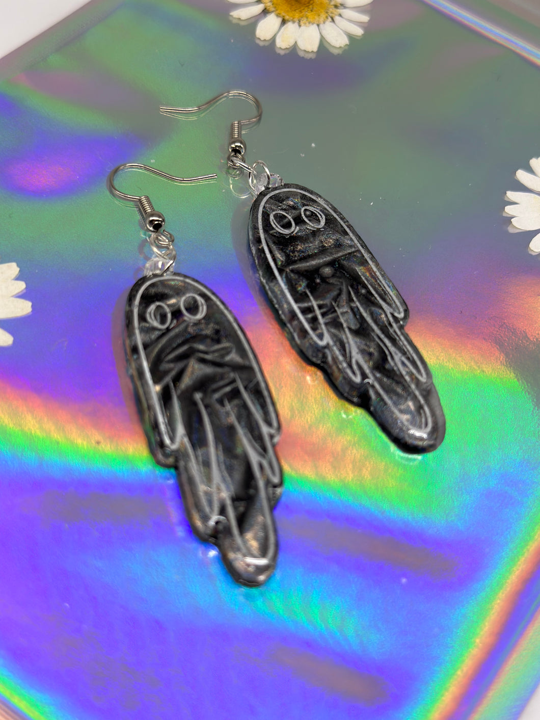 Sliver holographic velvet ghost earrings