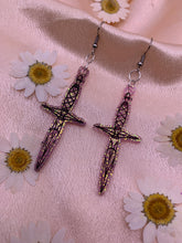 Load image into Gallery viewer, Pink to purple dagger earrings
