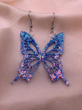 Load image into Gallery viewer, Blue iridescent butterfly wing earrings
