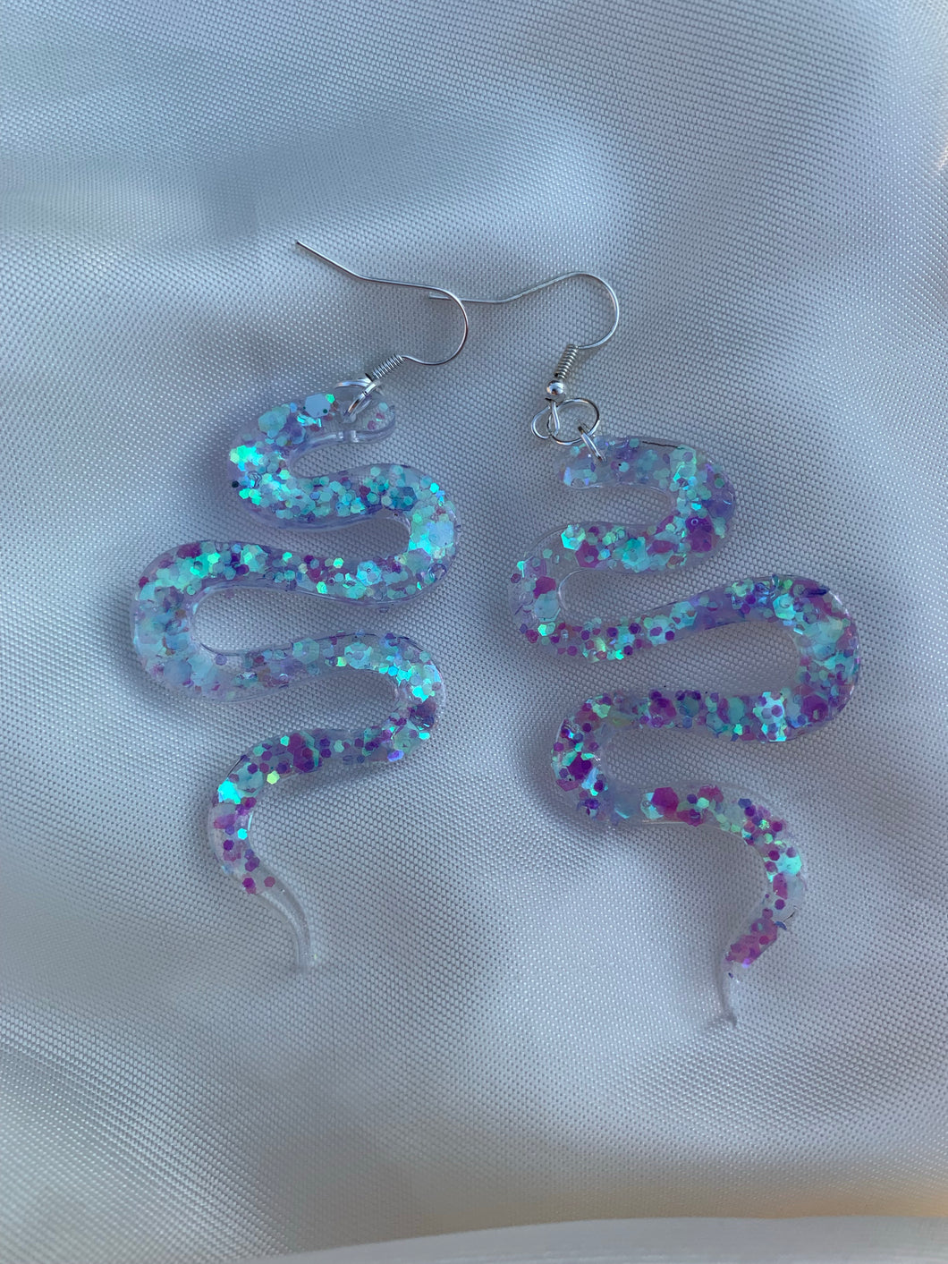 Green&Purple iridescent snake earrings