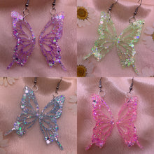 Load image into Gallery viewer, Glow in the dark butterfly wing earrings
