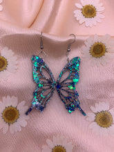 Load image into Gallery viewer, Blue glow butterfly wing earrings
