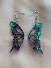 Load image into Gallery viewer, Green iridescent butterfly wing earrings
