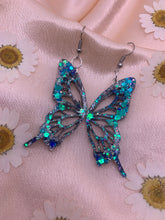 Load image into Gallery viewer, Blue glow butterfly wing earrings
