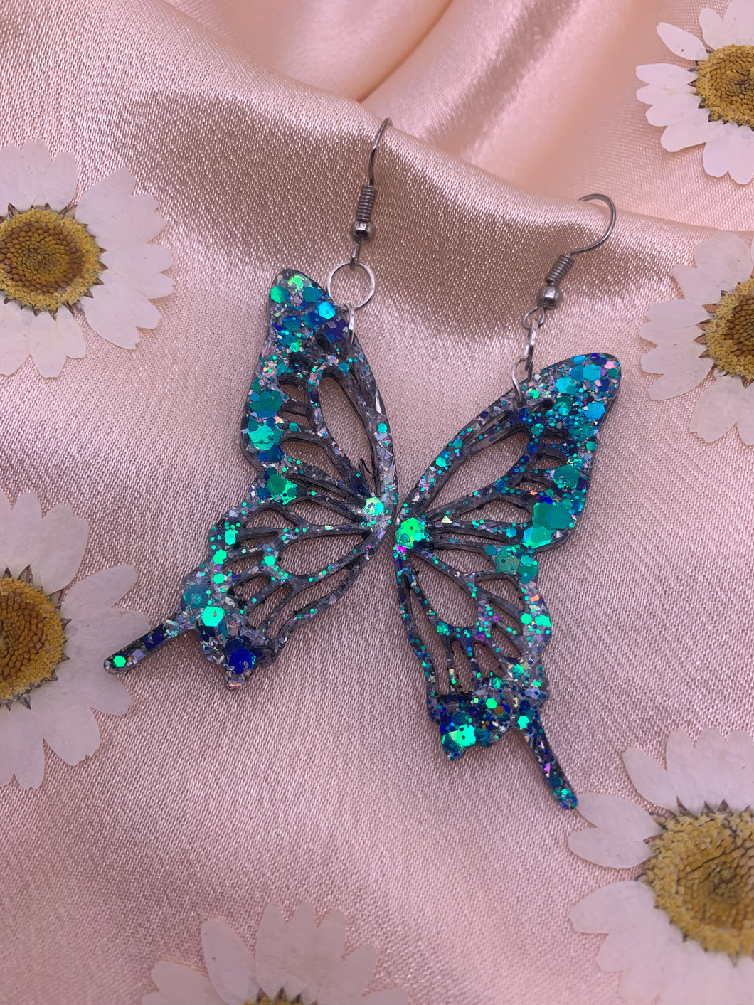 Blue glow butterfly wing earrings