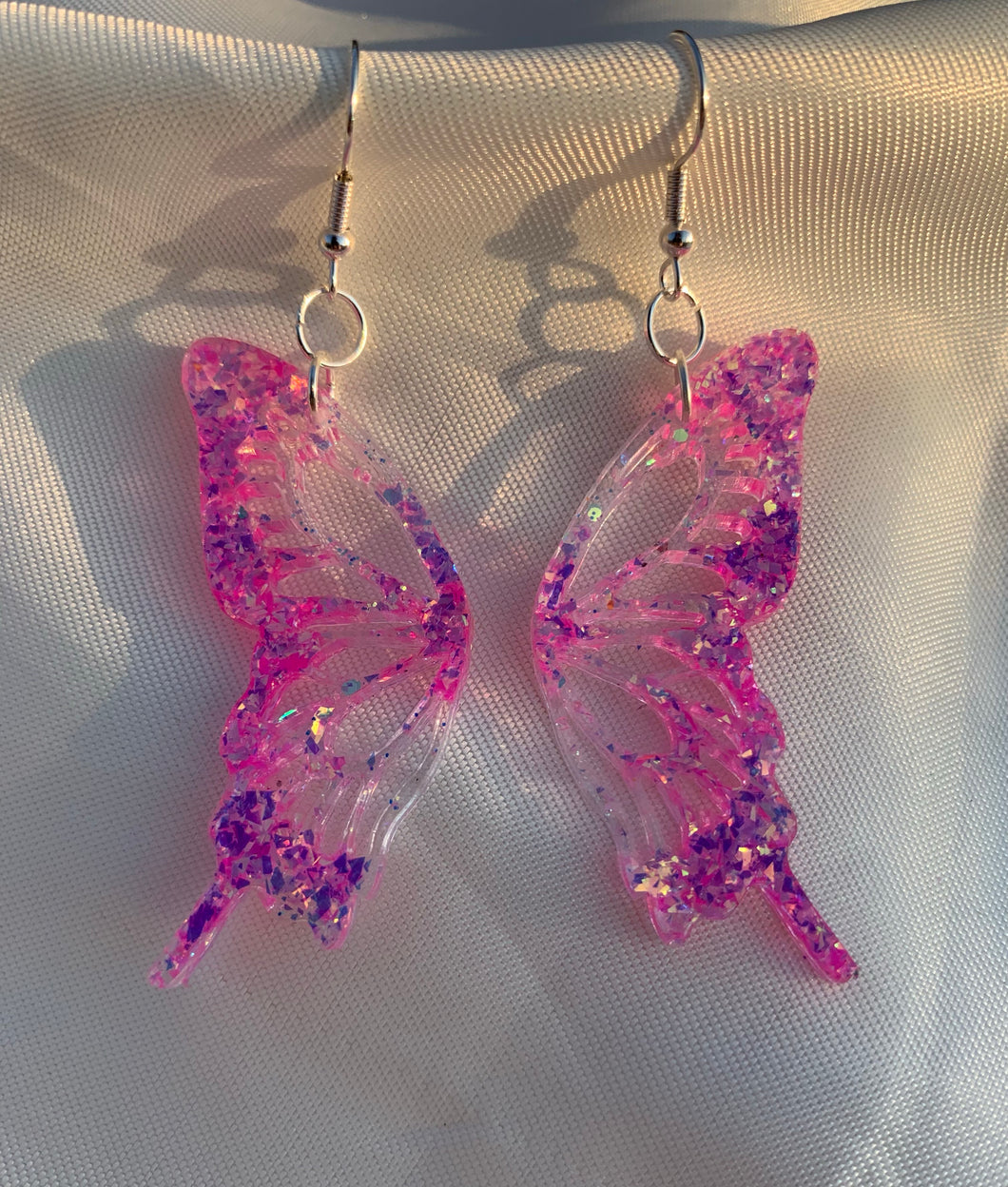 Barbie pink butterfly wing earrings