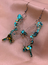 Load image into Gallery viewer, Blue/gold butterfly wing earrings
