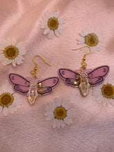 Load image into Gallery viewer, Pink and gold death moth earrings
